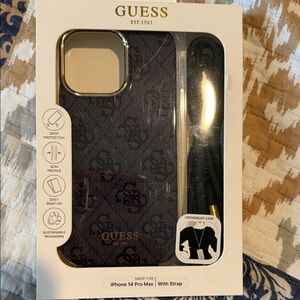 Guess Black and Gold iPhone 14 Pro Max Case with Crossbody Strap